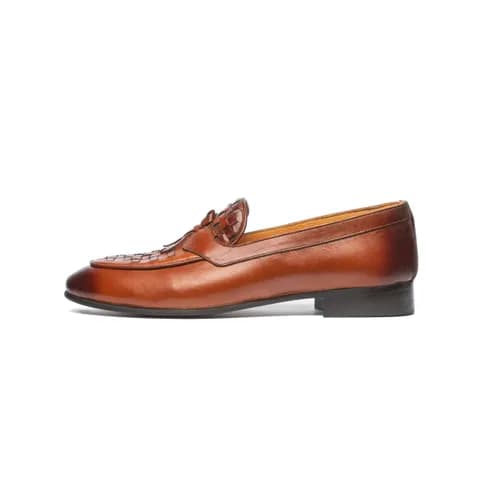 لوفر و موکازین مردانه pi کراواتی وجیتال - حصیری عسلی - چرم کارن | Karen Leather