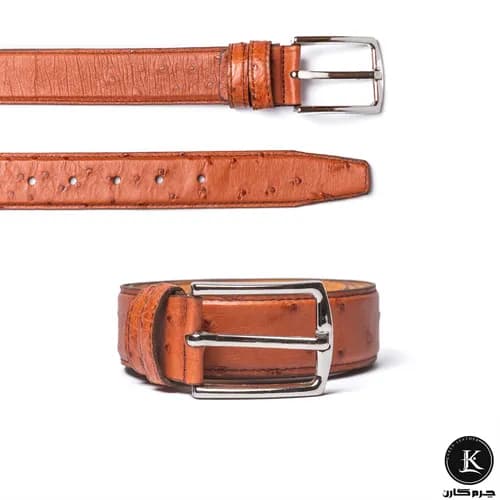 کمربند ۳.۵ سانت تنه شترمرغ عسلی - چرم کارن | Karen Leather