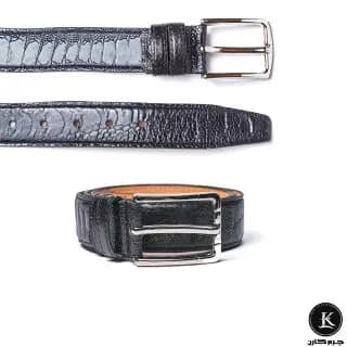 کمربند ۳.۵ سانت ساق شترمرغ مشکی - چرم کارن | Karen Leather
