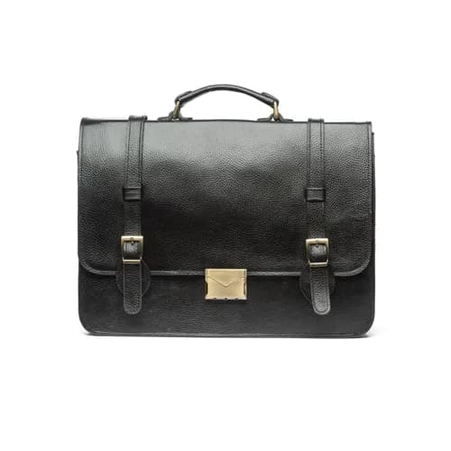 کیف اداری مردانه دوطبله کلاسیک انگلیسی فلوتر مشکی - چرم کارن | Karen Leather