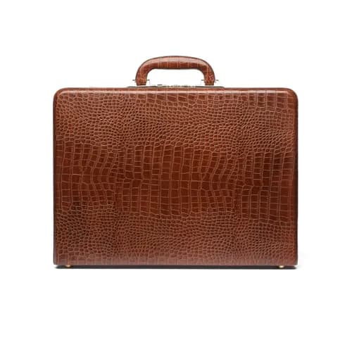کیف اداری مردانه سامسونت باریک یراق ایتالیایی کروکو قهوه ای - چرم کارن | Karen Leather