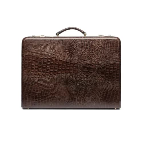 کیف اداری مردانه سامسونت دو قفل رگلاژی کروکو قهوه ای - چرم کارن | Karen Leather